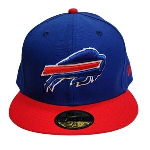 New Era 59FIFTY Buffalo Bills Hat Blue Red Fitted NFL Cap Size 7 3/8